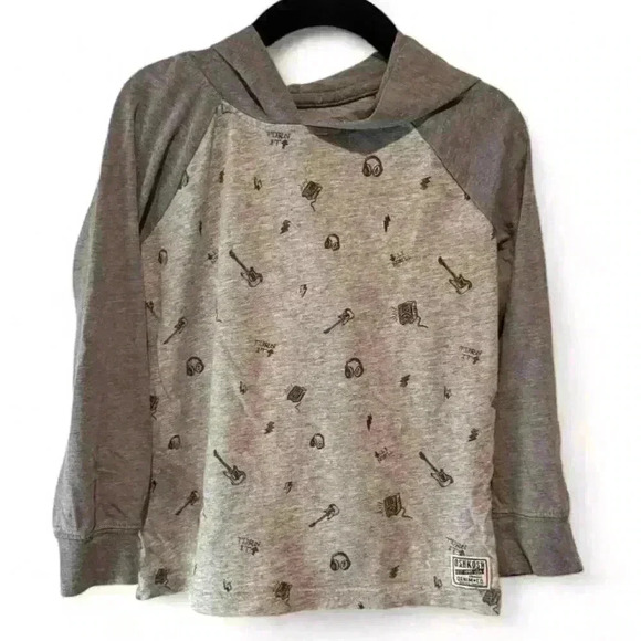 OshKosh B'gosh Kids Gray Music Print Hooded Shirt Size 4T - Picture 1 of 4